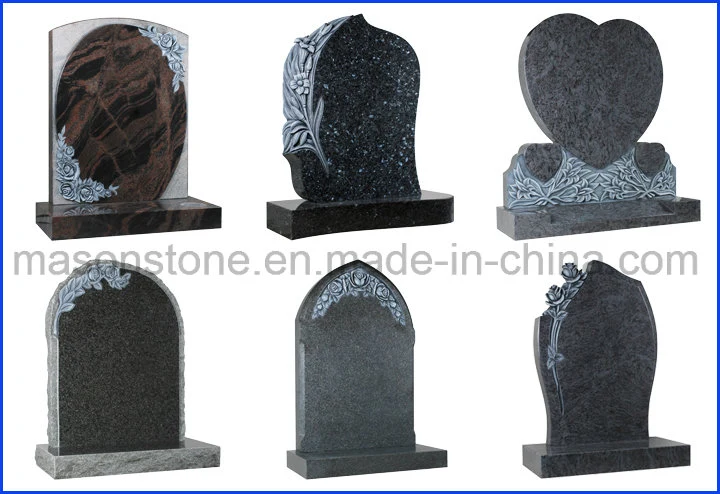 Angel Heart Granite Memorial Stones with Flower Carving